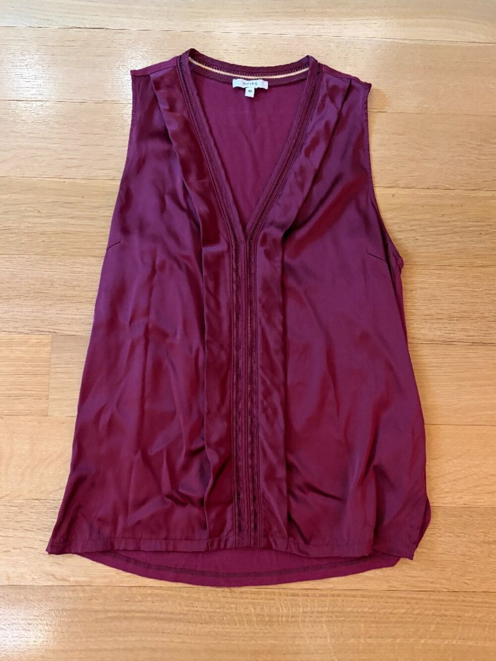 REISS Burgundy Silk Front Sleeveless Blouse Mixed Media M